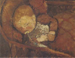 Kind met zuigfles in de wieg door Paula Modersohn Becker